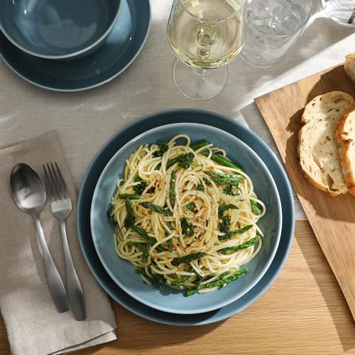 Image of Gibson Home Summer Shades 16 Piece Plates and Bowls Dishes Service for 4 Porcelain Dinnerware Set - Blue