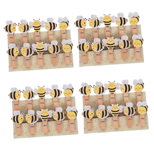 GETAJGHSD 50個ミニ木製蜜蜂クリップ 麻紐付き 動物デザイン スナックバッグ用 食品留め具 写真やカードのディスプレイに 手作りクラフトや屋