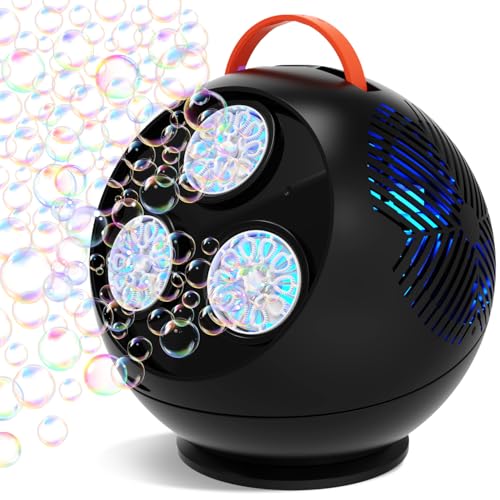 Bubble Machine for Kids, 45°/360° Rotating Bubble Blower with RGB LED Light