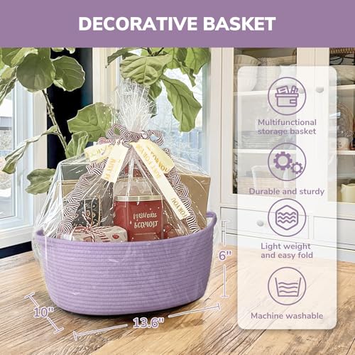 Image of CHICVITA Large Gift Basket Empty with Bags & Ribbon for Baby Shower, Purple
