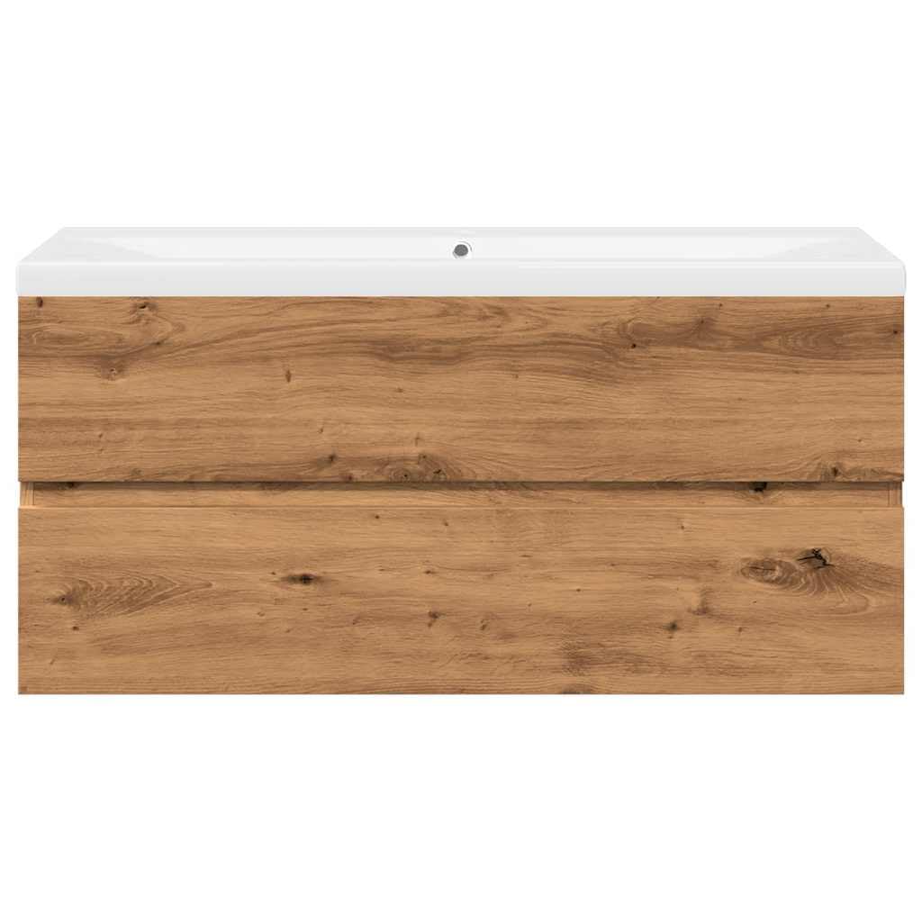Mobile sottolavabo con lavabo da incasso, in legno di quercia Artisan, 100 x 38,5 x 45 cm, mobile da bagno con cassetto e ripiano per ospiti WC e bagno