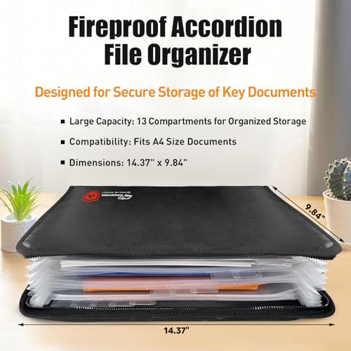 Fireproof Accordion File Organizer,Important Document Organizer,end of Life Planner Organizer Binder,Expanding Portable fire Proof Document Bag,Waterproof Folio Holder File folders for A4 Paper - Image 3