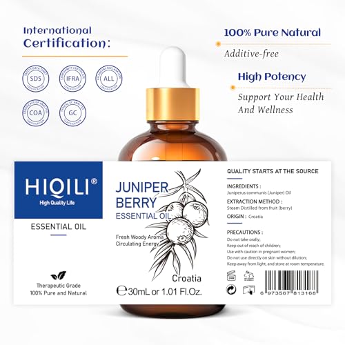 Image of HIQILI 1 Fl Oz Juniper Berry Essential Oil, 100% Pure Undiluted for Diffuser, Skin - 30ml