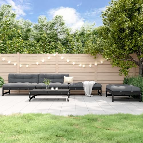 ShGaxin Juego de sofás de jardín 5 Piezas Madera Maciza de Pino Negro, Sofa Jardin Exterior, Sofa Jardin Terraza, Sofas De Terraza, Muebles Jardin Exterior   3186603