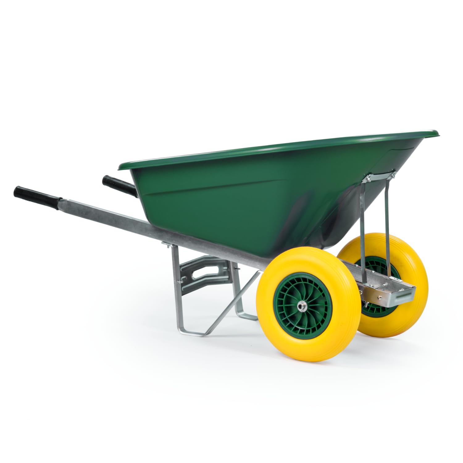 KCT 160L Big Wheelbarrow Green Garden Barrow Twin Wheel Puncture Proof Tyre for Builders, Equestrian, Stable Yard, Construction