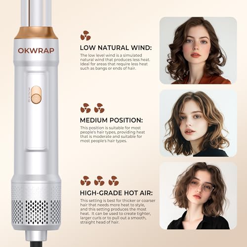 Image of 6 in ONE Blow Dryer Brush,Air Curling Iron Round Brush Blow Dryer 800W,Ionic Hair Dryer Brush for Women, Hot Air Brush Hair Styling Tools 100-120V
