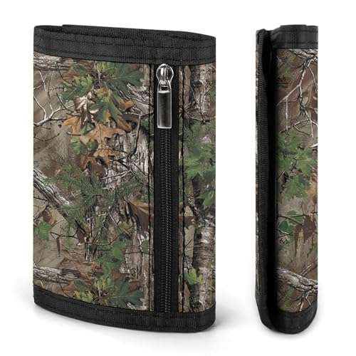 Camouflage Trees Trifold Wallets for Men with ID Window Thin Card Holder with Zipped Coin Pocket and Keychain3