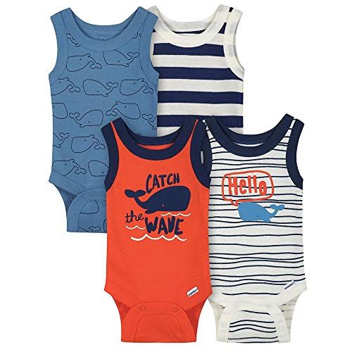 Gerber 4-Pack Baby Boys Whale Sleeveless Onesies Bodysuits Orange