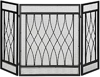 HOMCOM 126cm 3-Panel Metal Folding Fireplace Screen Heat Flame Protective Guard Child Pet Home Spark Barrier Surround w/ Mesh Pattern