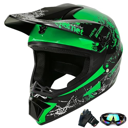 Casque de Motocross pour Les Adolescents, Casque de Vélo pour Les garçons et Les Filles, Casque de Moto personnalisé, Norme ce (vert1, S)