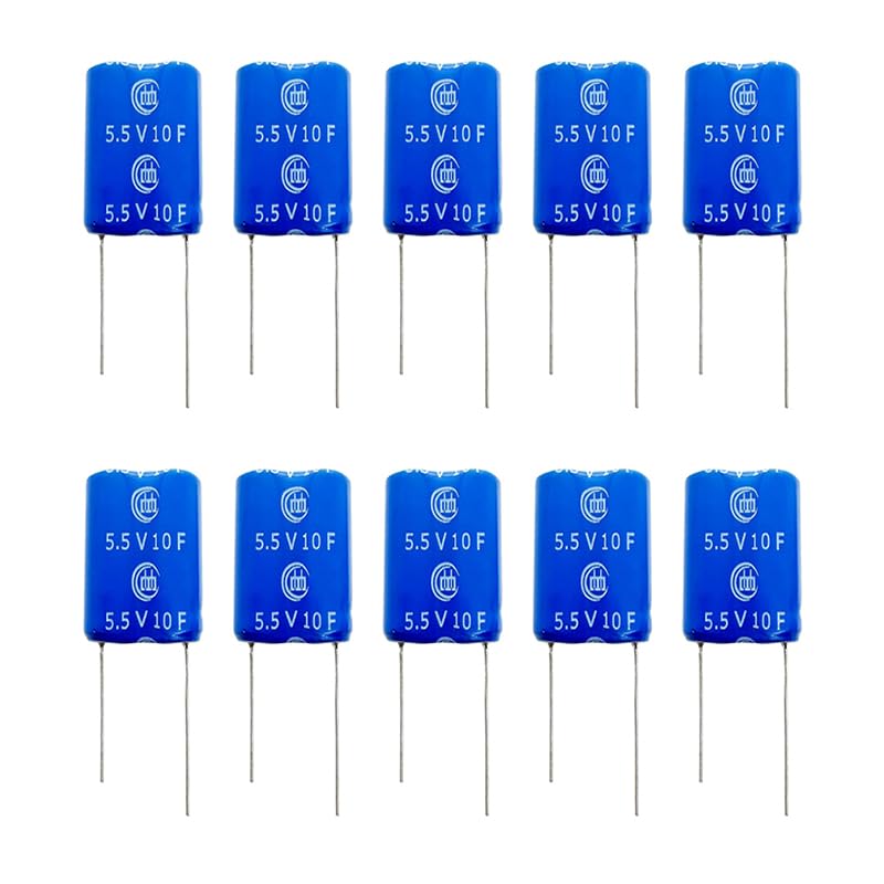 10 Pieces 13x26x27 mm(0.51x1.02x1.06 inch) Supercapacitor 5.5V 10F Dual Layer Capacitor Wirewound Energy Storage Suitable for Car Recorder, Toys, etc.