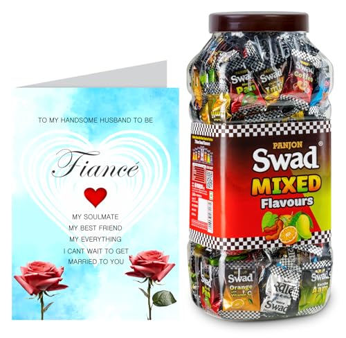 Image of Swad Gift for Fiance male /Husband to be with Card (Swad Mixed Flavours Candy 200 Jar & 1 Greeting card) 2 units