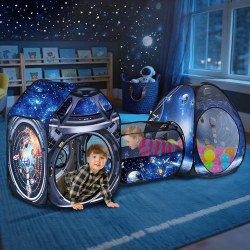 3 Pcs Galaxy Kid Play Tent Pop up Tent Play Tunnel Indoor and Outdoor Playhouse for Kid Beanbag Toss Game for Team Competition for boy with Tote Bag