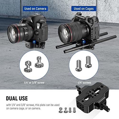 Neewer Camera Base Plate With Dual Rod Rail Clamp, 15Mm Lws Baseplate For Camera Cage Tripod Shoulder Rig With 1/4" & 3/8" Threads, Compatible With Smallrig Cage Sony A7 Canon R6 Bmpcc 6K Pro, Sr001 #TOP1