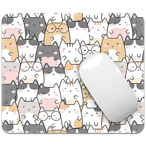 Image of FROGIGO Mouse Pad with Stitched Edges - Cute Cat Mousepad for Women, 9.25 x 7.75 inch Washable Square Desk Pad, Non-Slip Rubber Base, Office Home Laptop Accessories - Cute Cats