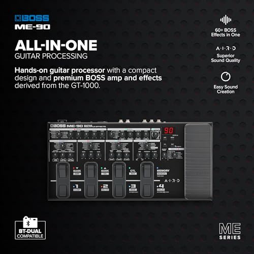 Image of BOSS ME-90 Guitar Multi-Effects | All-In-One Guitar Processor | 11 Onboard AIRD Amp Models | 60 Effects derived from the GT-1000 | 8 Multi-Function Footswitches & Redesigned Expression Pedal