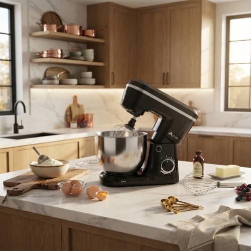 Alivio 5L Stand Mixer 1500W Heavy Duty Kitchen Mixer 10+P Speed Control Compact Electric Food Mixer with Dough Hook Flat Beater & Whisk Stainless Steel Bowl for Baking Kneading & Whipping (Black)