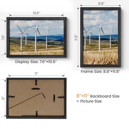Image of 8x11 Picture Frame,Solid Oak Wood 8 inchx11 inch Photo Frame, Black Color Tempered Real Glass 8 by 11 Wooden Frames with No Mat,11x8 Picture Frames for Wall or Tabletop Display
