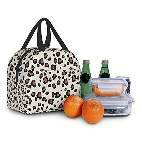 Gocerktr Beige With Leopard Lunch Bag Reusable Lunch Box Waterproof Thermal Tote Bag Lunch Container Cute Cooler Bag For Women Men Work/Travel/Picnic #TOP5
