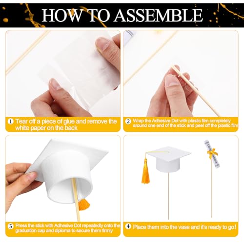 Image of Breling 12 Pcs White and Gold Graduation Centerpiece Sticks Felt Graduation Scroll Diploma and Grad Cap with Tassel Decor 2026 Table Toppers Centerpiece Party Supplies for Grad Party Decorations