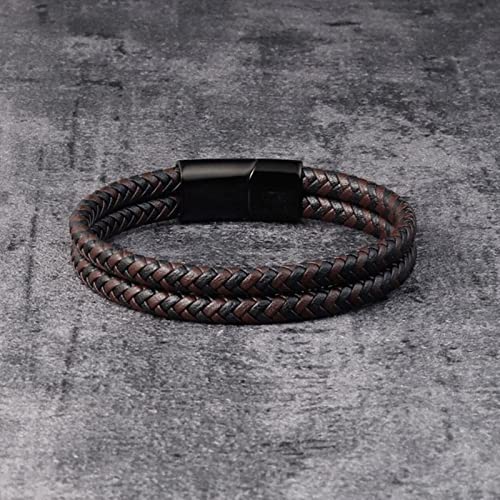 Bracelet punk homme en cuir véritable avec fermoir à chaîne mode
