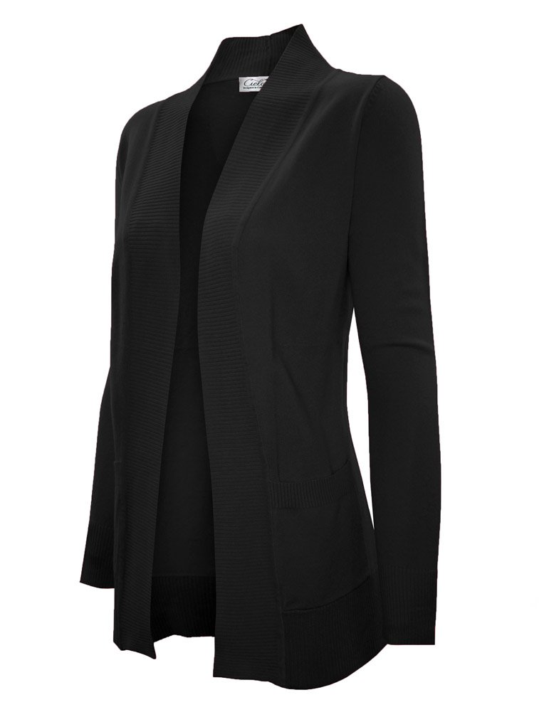 Cielo Womens Solid Basic Open Front Pockets Knit Sweater Cardigan