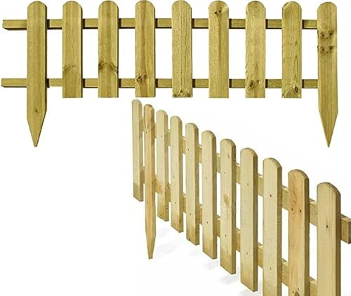 PaMeer 2pcs Large Wooden Picket Fence Panels - All Weather Plant Fencing for Garden Edging and Lawn Border with Natural Wood Color Decorative Lawn Edging, Set of 2 – 1M x 30CM