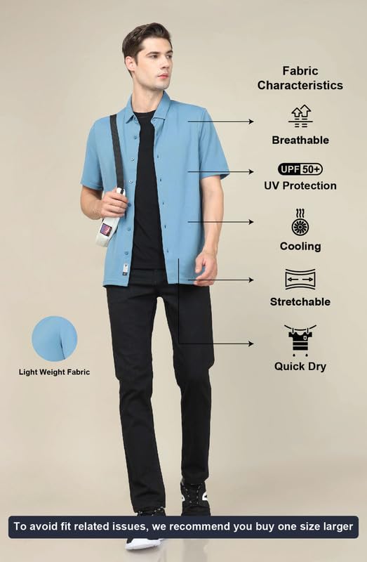 Image of TECHNOSPORT Men's Black Solid Regular Fit Spread Collar Casual Shirt with TECHNOCOOL+