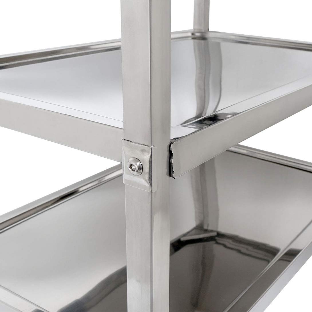 Carrito de Cocina con 4 Ruedas de 3 Niveles de Acero Inoxidable Estantes de Almacenaje de Acerocarrito Estantería Cocina Carro de Ahorro de Espacio 95 * 50 * 95 cm