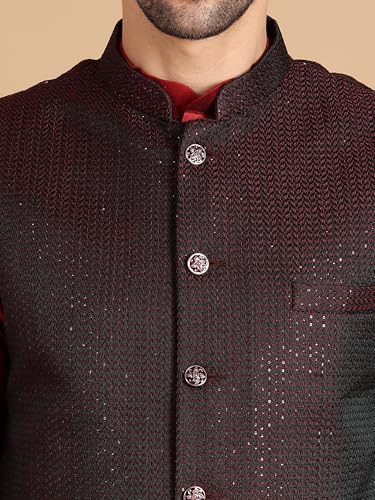 Image of men's Silk Blend Kurta Pejama & Waistcot Set