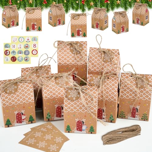 Adventskalender 2025 zum Befüllen – 24 Weihnachtskalender zum Befüllen mit Zahlenaufklebern, Schneeflocken-Tags & Juteschnur – DIY Weihnachtskalender zum Basteln & Aufhängen für Kinder & Erwachsene