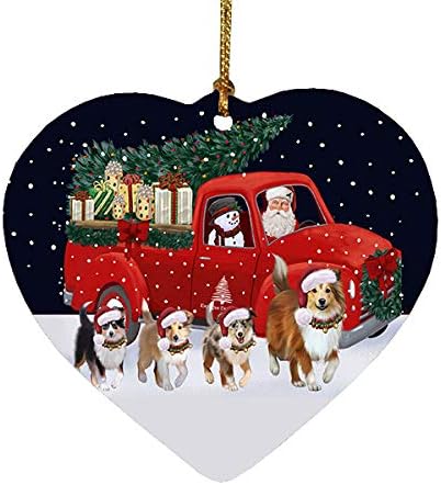 Doggie of the Day Christmas Express Delivery Red Truck Running Shetland Sheepdogs Heart Christmas Ornament RFPOR58118