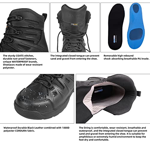 Sailofo Tactical Boots For Men Waterproof Lightweight Combat Boots Hiking Boots Work Boots With Ice Non-Slip Soles Blcak 8 #TOP3