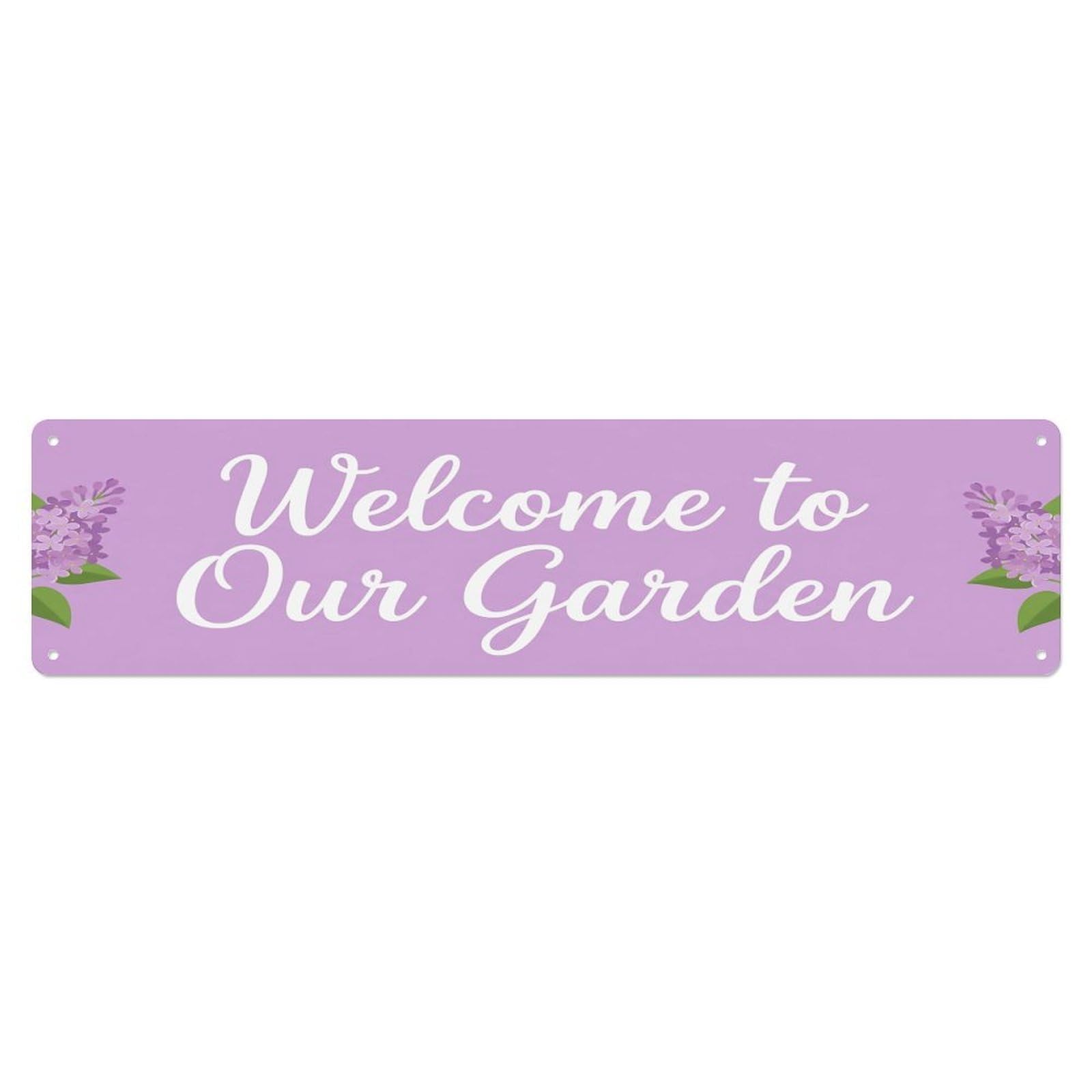 Vintage Welcome to Our Garden Lilac Metal Tin Sign