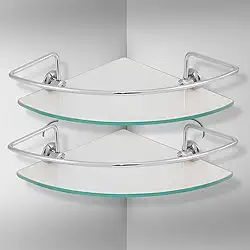 Kit 2 Prateleira Para Banheiro de Canto Porta Shampoo Vidro Temperado 6mm Cantoneira Para Banheiro Incolor