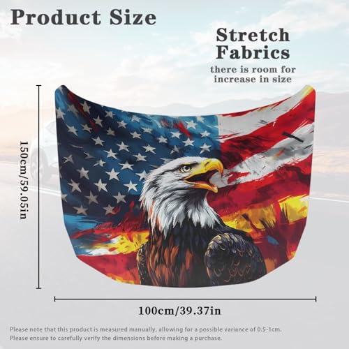 Image of American Flag Eagle Print Car Hood Cover Protector Waterproof Sunproof Car Hood Wrap Blankets Patriotic Decorations Automotive Exterior Accessories for Sedans SUV Pickup Trucks