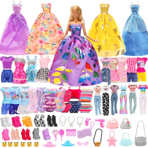 Miunana 42 Accesorios para Muñecas De 11,5 Pulgadas 30cm: Ropa + Pantalones Largos + 2 Vestidos De Novia + 2 Vestidos De Moda + 2 Trajes De Baño + 10 Pares De Zapatos + 24 Accesorios