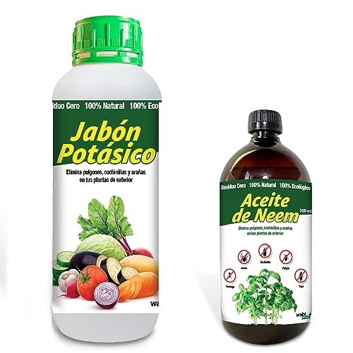 WABISABI DREAMS Aceite de Neem 500 ml, Jabón Potásico 1 Litro, Protección Natural contra Plagas, Residuo Cero, 100% Natural