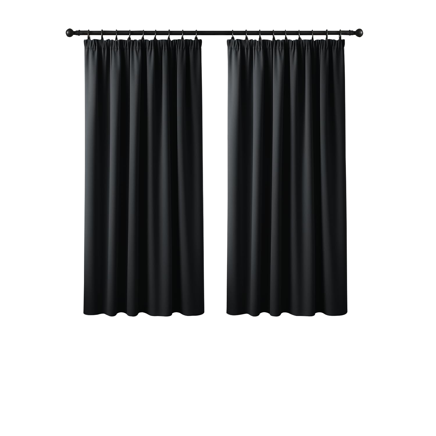 Yorkshire Bedding Pencil Pleat Blackout Curtains for Bedroom 46x54 Inch Black Curtains Thermal Insulated Privacy Protection Short Window Curtain 2 Panels with Tiebacks