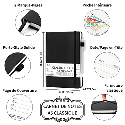 Carnet de notes A5 ligné rigide 128 pages lot de 3 pour prise de notes bureau - 2