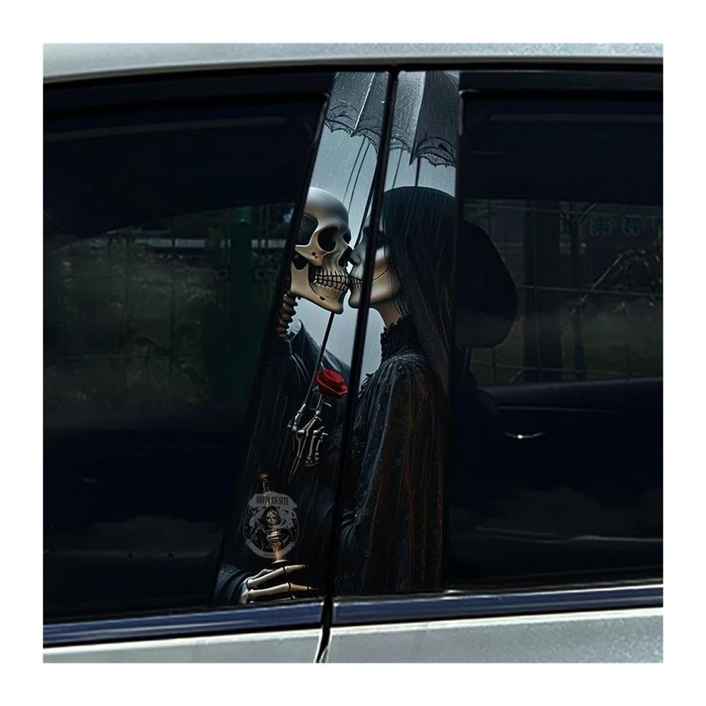 Body Parts 2pcs Skeleton Sugar Skull Lovers Couple CP Car B Pillar Waterproof Sticker Auto Center Column Decals(J)