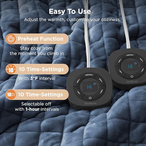 Image of Bedsure Electric Blanket King Size - Dual Control Heated Blanket King with 10 Heat Settings, Thick Heating Blanket with 10 Time Settings, Fast Heating Quilted Blanket (100x90 inches, Bering Sea)