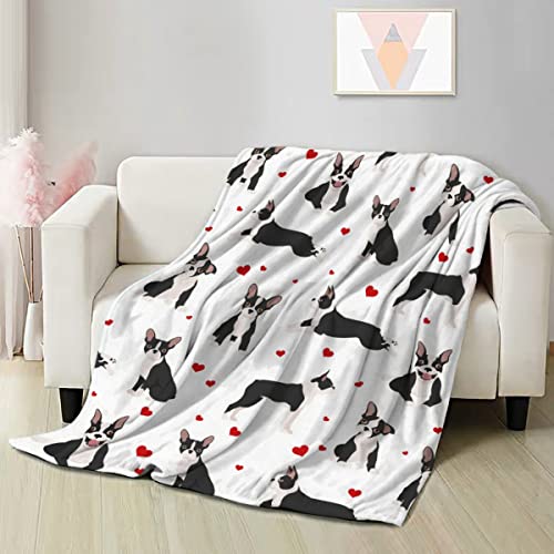 Boston Terrier Bulldog Throw Blanket Soft Warm Lightweight Fleece Throws for Bed Sofa Couch Car 60 x 50in for Boys Girls