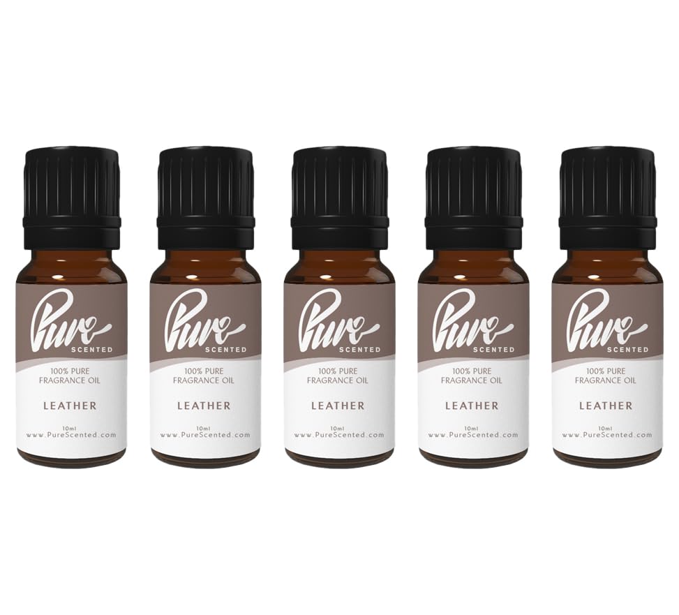 Pure Scented 50ml Fragrance Oils - 5 x 10ml Suitable for Candles, Soaps, Slime, Diffusers, Cosmetics, Wax Melts, Designer (5 x 10ml, Leather)