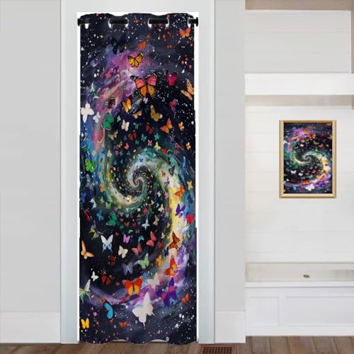 Colorful Butterfly Door Curtain for Doorway Privacy, Space Galaxy Swirl