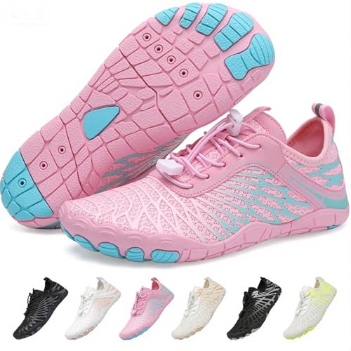 Jmzb Barefoot Shoes for Women & Men, Grounded Walking Hiking Barefoot Shoes, Wide Toe Box Non-Slip Water Athletic Footwear, Comfortable Vitality Barefoot Footwear, Trail Running Sneakers Unisex. Pink