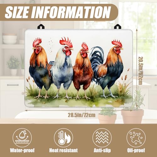 Image of Rustic Rooster Stove Top Covers for Electric Stove,Farmhouse Electric Gas Stove Pad Heat Resistant Range Cooktop Protector for Home Decor Kitchen 28 inchx20 inch