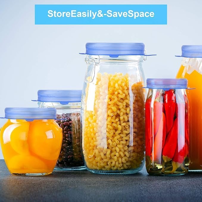 Image of Silicone Stretch Lids, Multi Size Reusable Silicone Lids Food And Bowl Covers, Dishwasher And Freezer Safe, Elastic Bowl Covers Fit Round & Rectangle Containers, Jars, Cups (Pack Of 6 Pcs)