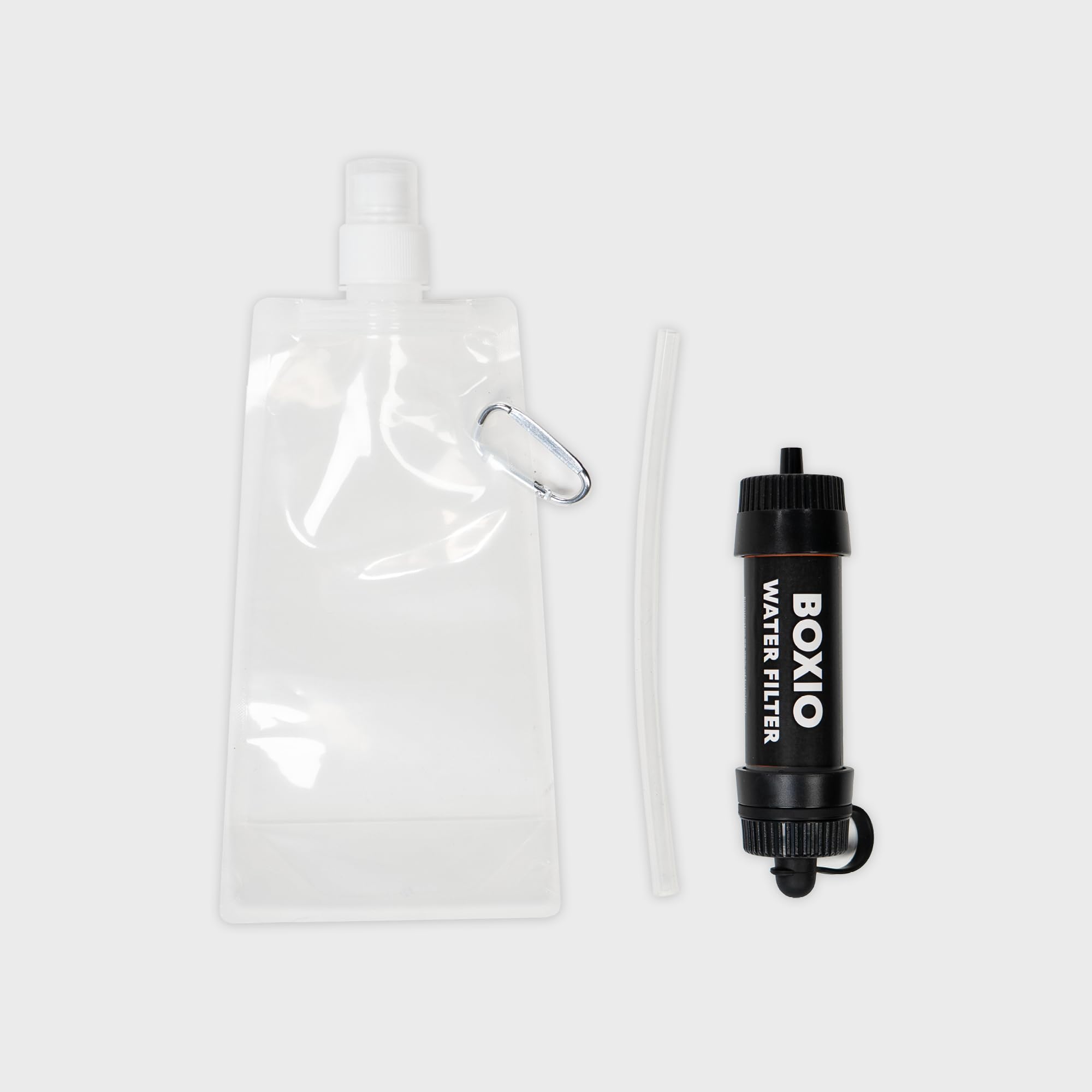 BOXIO - Water Filter: Mobiler Wasserfilter für Camping & Outdoor mit Aktivkohle - das Filtersystem entfernt Bakterien, Mikroplastik & ersetzt Reinigungstabletten zur Wasseraufbereitung (Water Filter)