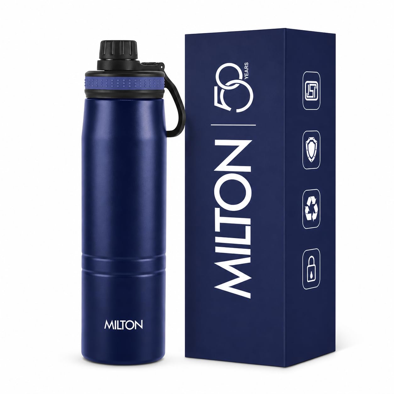 Milton Sparkle 600 Thermosteel Water Bottle with Easy Sip Cap and Handle, 620 ml, Vacuum Insulated Stainless Steel, Hot and Cold, On The Go Bottle for Office College, Blue